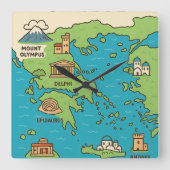 Horloge Carrée Cartoon Map of Greece – Illustrated Landmarks  (Recto)