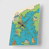 Horloge Carrée Cartoon Map of Greece – Illustrated Landmarks  (Angle)
