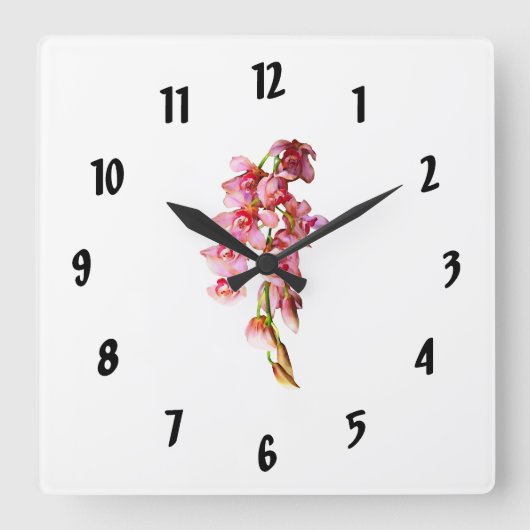 Horloge Carrée Cascade d'orchidées roses (Recto)