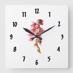 Horloge Carrée Cascade d'orchidées roses