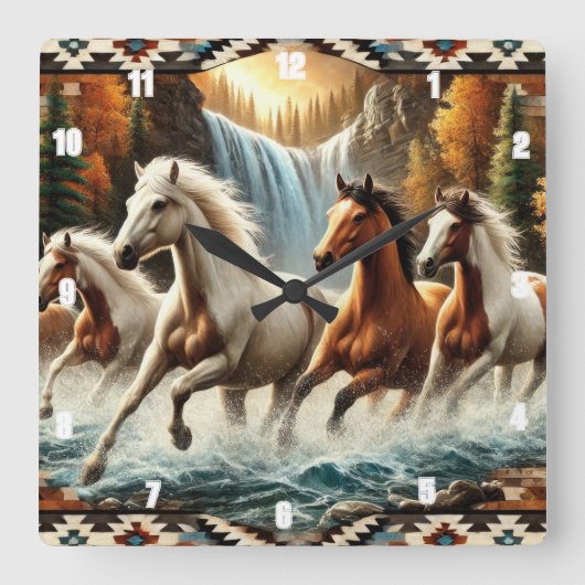 Horloge Carrée Cascade en cascade de l'équitation galopante (Recto)