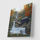 Horloge Carrée Cascade Mère et Cube Ours Noir (Angle)