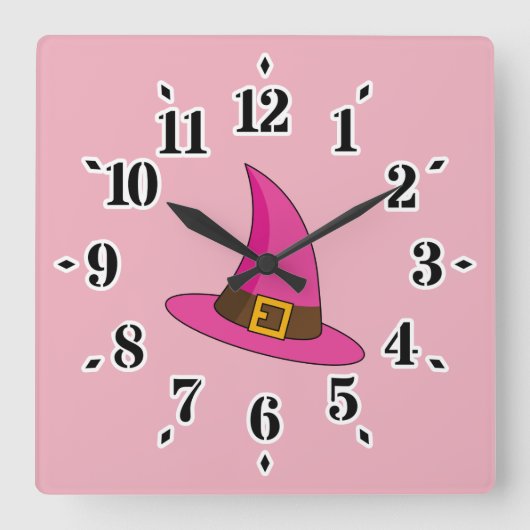 Horloge Carrée Casquette de sorcière rose (Recto)