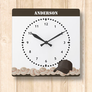 Horloge Carrée Casquette noir de l'horloge du mur de baseball
