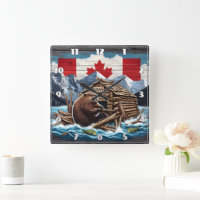 Castor canadien avec drapeau et pavillon dans la n