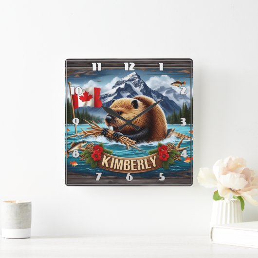 Horloge Carrée Castor Canadien Avec Drapeau Près De Kimberly (Maison)