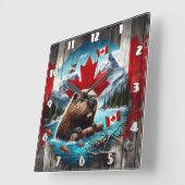 Horloge Carrée Castor canadien devant l'Arrière - plan Feuille d' (Angle)