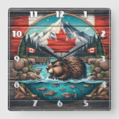 Horloge Carrée Castor par arbre, Canadian Pride (Recto)