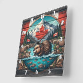 Horloge Carrée Castor par arbre, Canadian Pride (Angle)