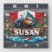 Horloge Carrée Castor rustique par Snowy Mountain (Recto)