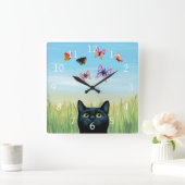 Horloge Carrée Cat 606 butterflies nature background (Maison)