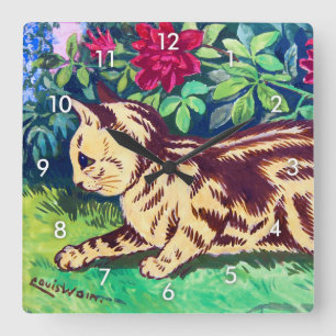 Horloge Carrée Cat au Flower Garden, Louis Wain