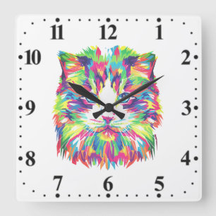 Horloge Carrée Cat Face géométrique Prismatic Design-32453