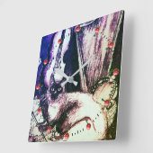 HORLOGE CARRÉE CAT MUSICAL WITH OWL VIOLIN ET HARP (Angle)