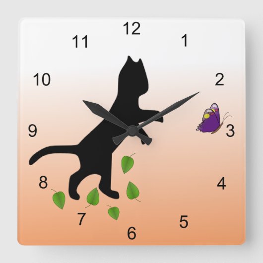 Horloge Carrée Cat With Butterfly (Recto)