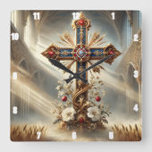 Horloge Carrée Cathédrale gothique Croix d'or (Recto)