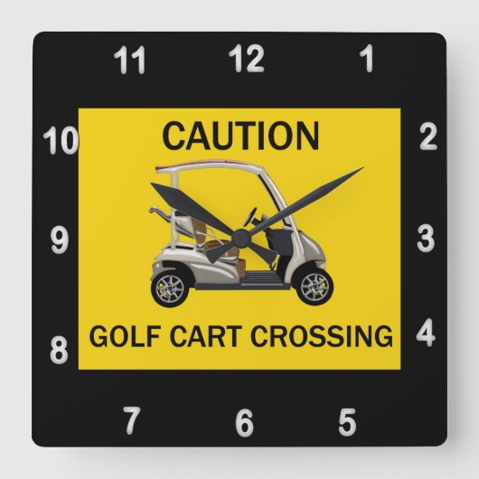 Horloge Carrée Caution Golf Cart Crossing (Recto)