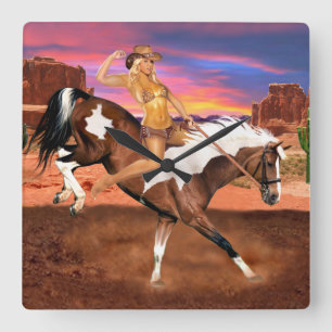 HORLOGE CARRÉE CAVALIÈRE DE BRONCO RIDE'M