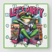 Horloge Carrée Célébration avec une grenouille cool sur un skateb (Recto)