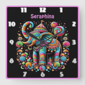 Horloge Carrée Célébration colorée d'éléphant (Recto)