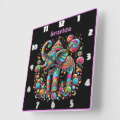 Horloge Carrée Célébration colorée d'éléphant (Angle)