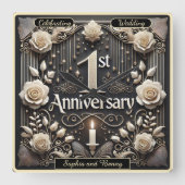 Horloge Carrée Célébration d'un premier anniversaire de coeur (Recto)