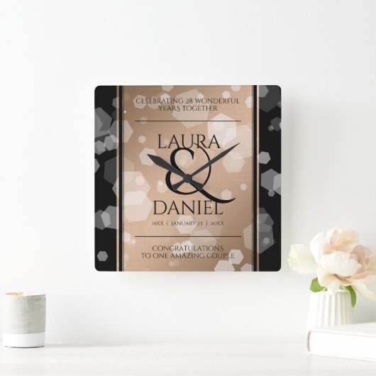 Horloge Carrée Célébration élégante du 28e anniversaire de mariag (Maison)