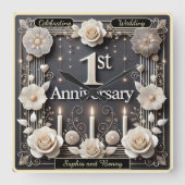 Horloge Carrée Célébrez un beau premier anniversaire (Recto)