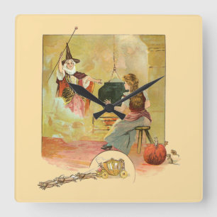 Horloge Carrée Cendrillon et sa Marraine la Fée