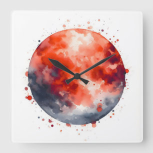 Horloge Carrée cercle à l'aquarelle
