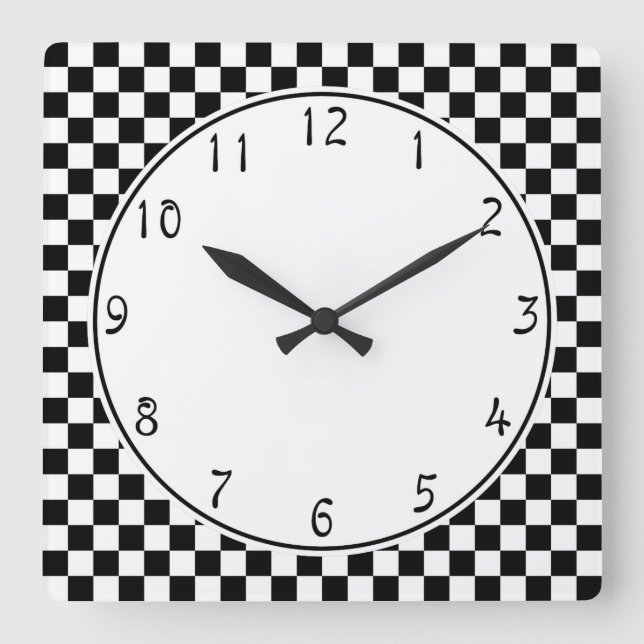 Horloge Carrée Cercle blanc motif de tableau noir (Front)