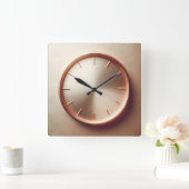 Horloge Carrée cercle doré rose brillant (Maison)