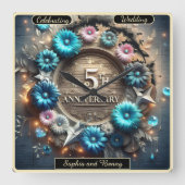 Horloge Carrée Cercle Élégant : Célébrer Cinq Ans D'Amour (Recto)