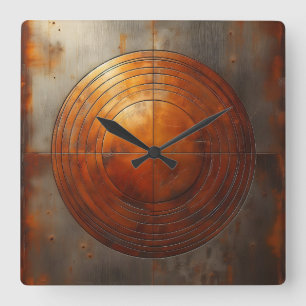 Horloge Carrée cercle en acier rouillé