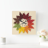 Horloge Carrée Cercle feuille (Maison)