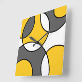 Horloge Carrée Cercles Abstraits gris jaune noir blanc (Angle)