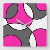 Horloge Carrée Cercles Abstraits gris rose chaud noir blanc (Recto)