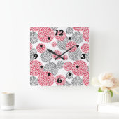 Horloge Carrée Cercles avec imprimé léopard gris et rouge (Maison)