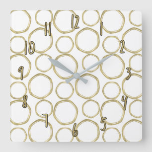 Horloge Carrée Cercles dorés & Chic moderne tendance