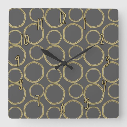 Horloge Carrée Cercles dorés et gris moderne chic tendance (Recto)