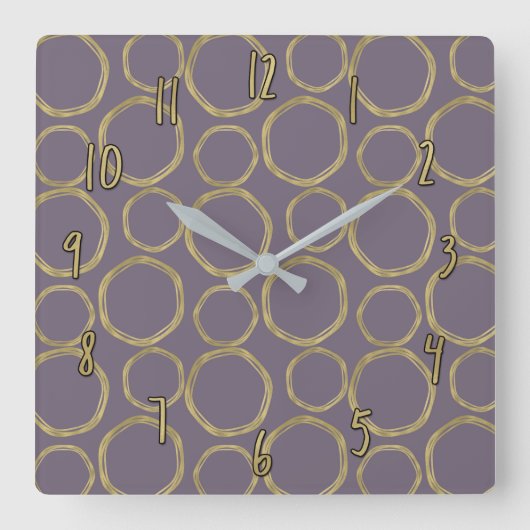 Horloge Carrée Cercles dorés & Taupe rustique Violet Moderne Chic (Recto)
