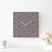 Horloge Carrée Cercles dorés & Taupe rustique Violet Moderne Chic (Maison)