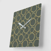Horloge Carrée Cercles dorés & vert olive rustique moderne chic (Angle)