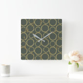 Horloge Carrée Cercles dorés & vert olive rustique moderne chic (Maison)