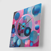 Horloge Carrée Cercles et Carrés rétro dans les tons doux rose et (Angle)