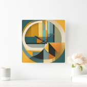 Horloge Carrée Cercles et rectangles d'abstraction géométriques r (Maison)