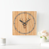 Horloge Carrée Cerf à Queue Blanche Tête Style Incrustation Bois (Maison)