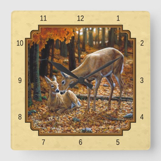 Horloge Carrée Cerf blanc Fawn & Doe Jaune (Recto)