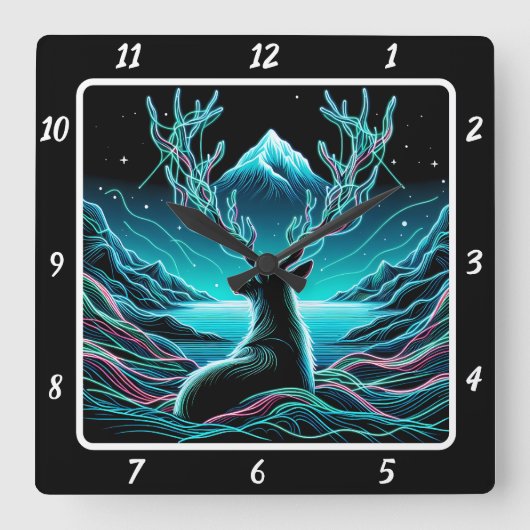 Horloge Carrée Cerf céleste au clair de lune (Recto)