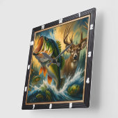 Horloge Carrée Cerf de basse nature dynamique (Angle)